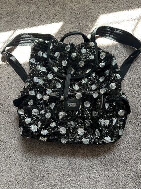 PINK Victoria's Secret Black Sequin Floral Drawstring Backpack